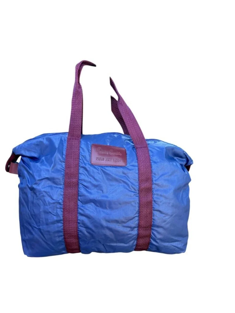 Pierre Cardin Vintage 80s Blue Nylon Duffle Gym Bag Maroon Straps